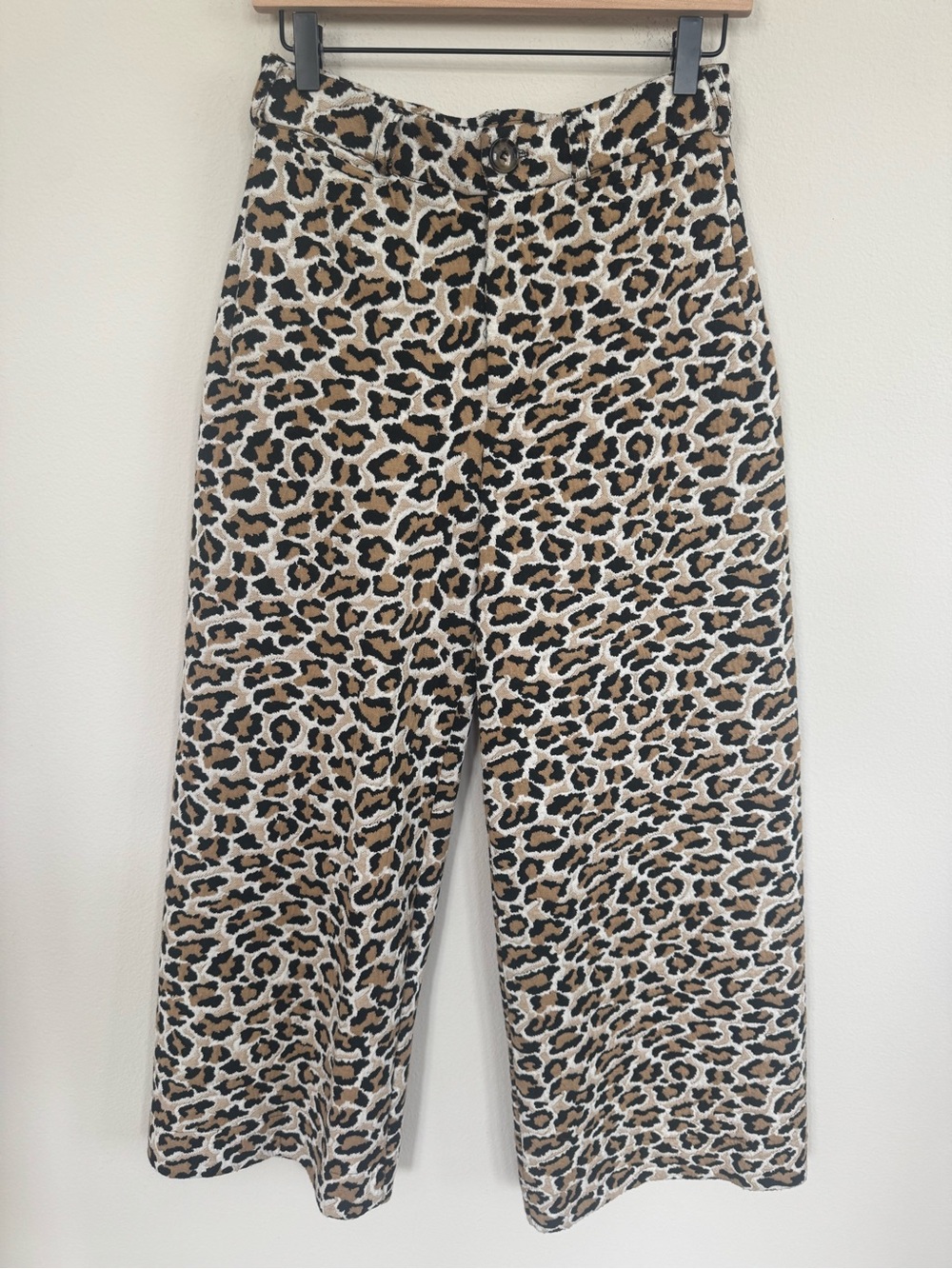 Maeve Anthropologie Ettie Leopard Knit High Rise Crop Wide Leg Pants Size 30